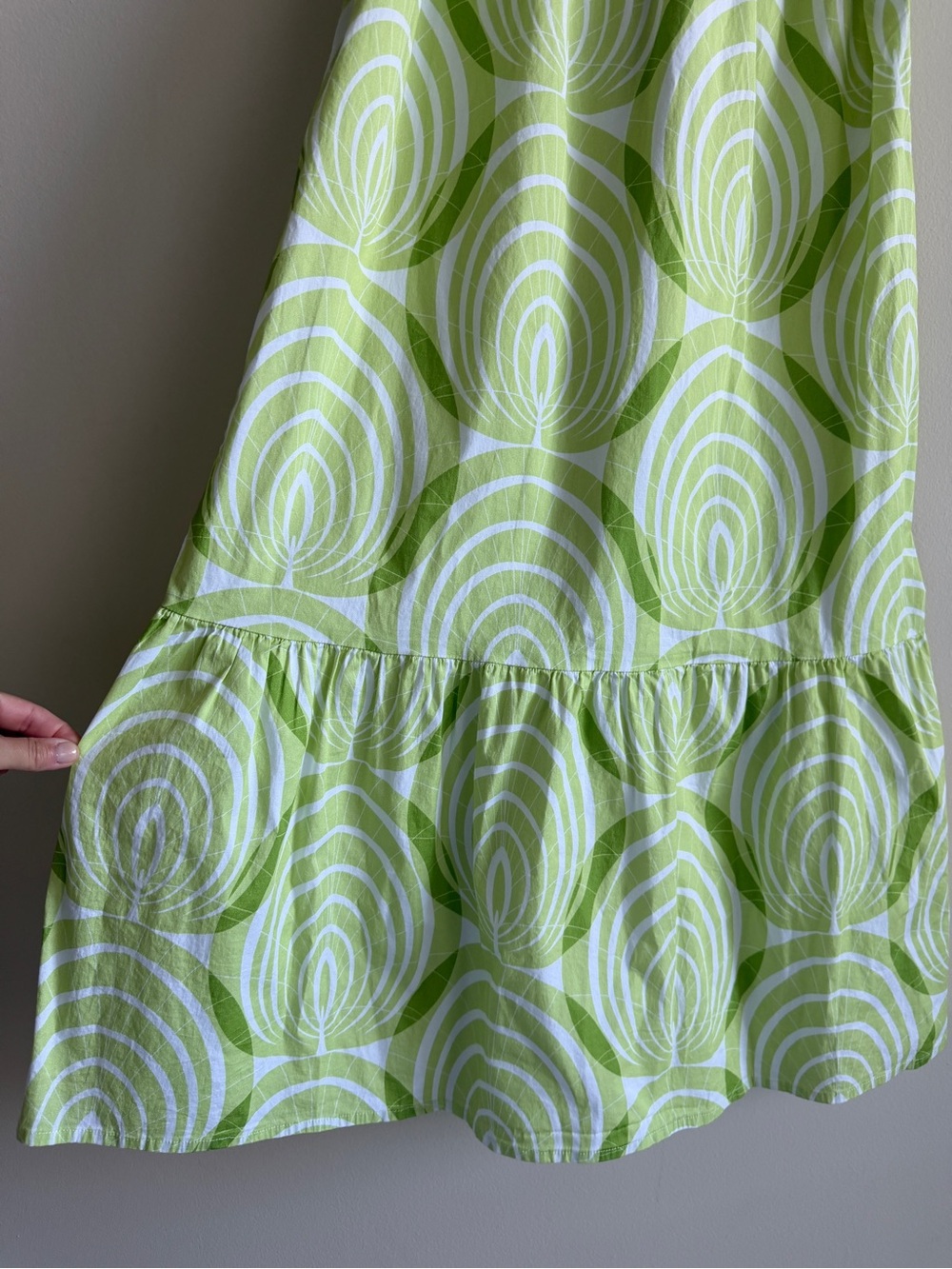 Sheridan French Lime Green White Print Maxi Dress XS Flutter Sleeve Belted - Picture 9 of 13